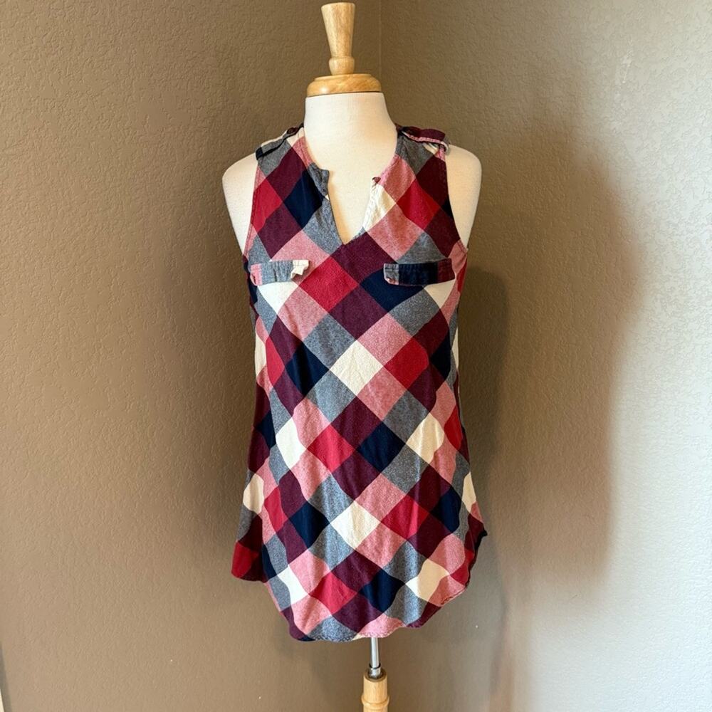 Fun 2 Fun Red and Blue Checkered Tank Top Large